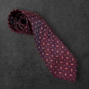 JHanes Barnes Men's Burgundy + Gold Paisley 100% Silk Professional Tie